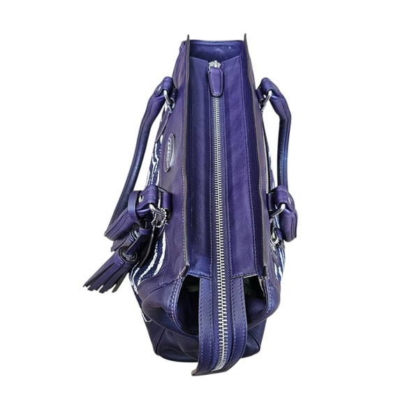 Coach 23409 Legacy Leather Purple Zebra Print Candace Carryall Purse Satchel - Picture 7 of 8